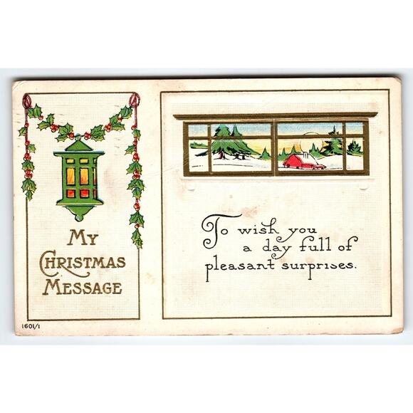 Vintage 1915 Christmas Postcard With Winter Scene & Holiday Message Stecher - Picture 1 of 2